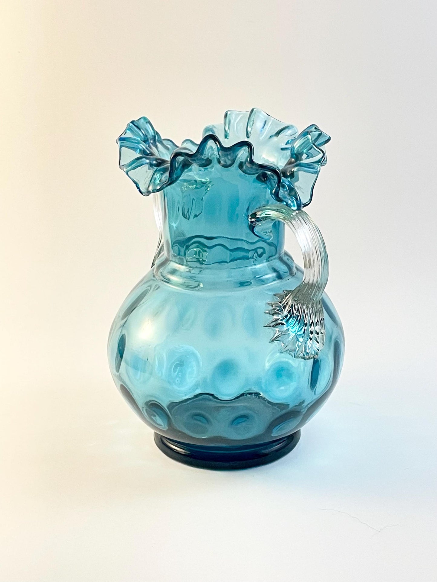 Handblown Double Handled Aqua Blue Inverted Coin Dot Vase