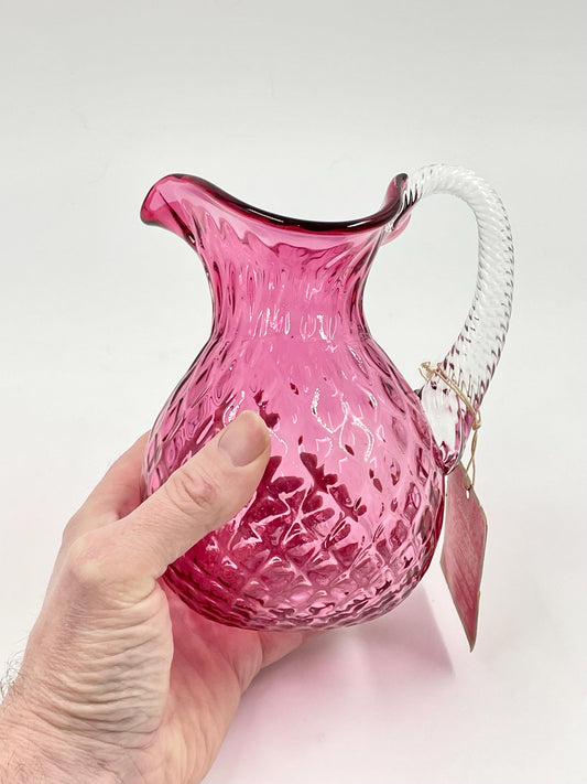 Chalet Cranberry Pitcher Diamond Optic Pattern, Canadiana Collection, With Original Swing Tag, Circa 1962-1975