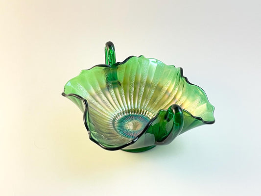 Fenton Stippled Rays Green Carnival Candy Dish