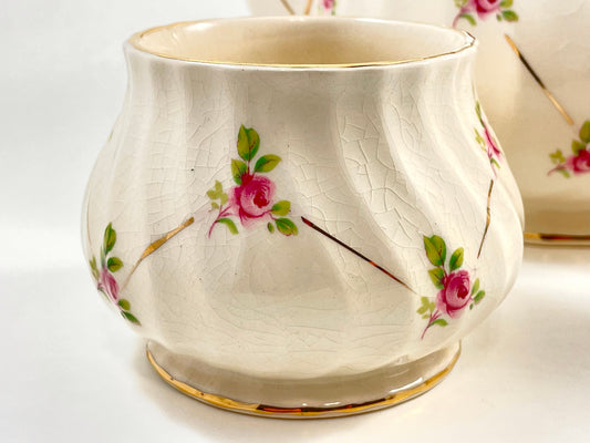 James Sadler 2790 Rosebud Teapot Creamer Sugar Set, Vintage 1940s Tea Set, Made in England