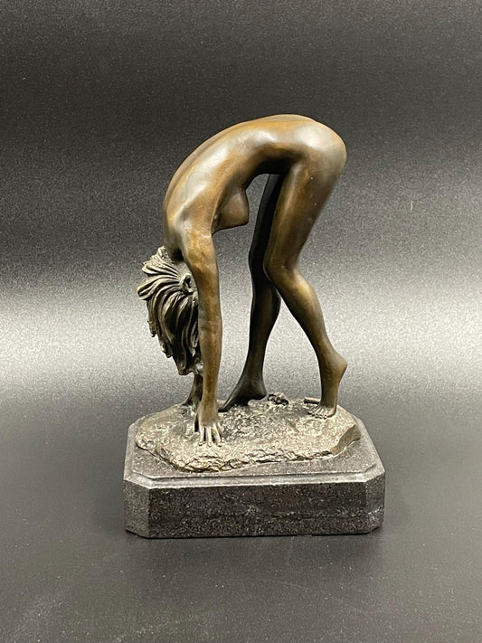 Bronze Nude Female Figure on Marble Base, European Bronze Finery Seal, Unsigned