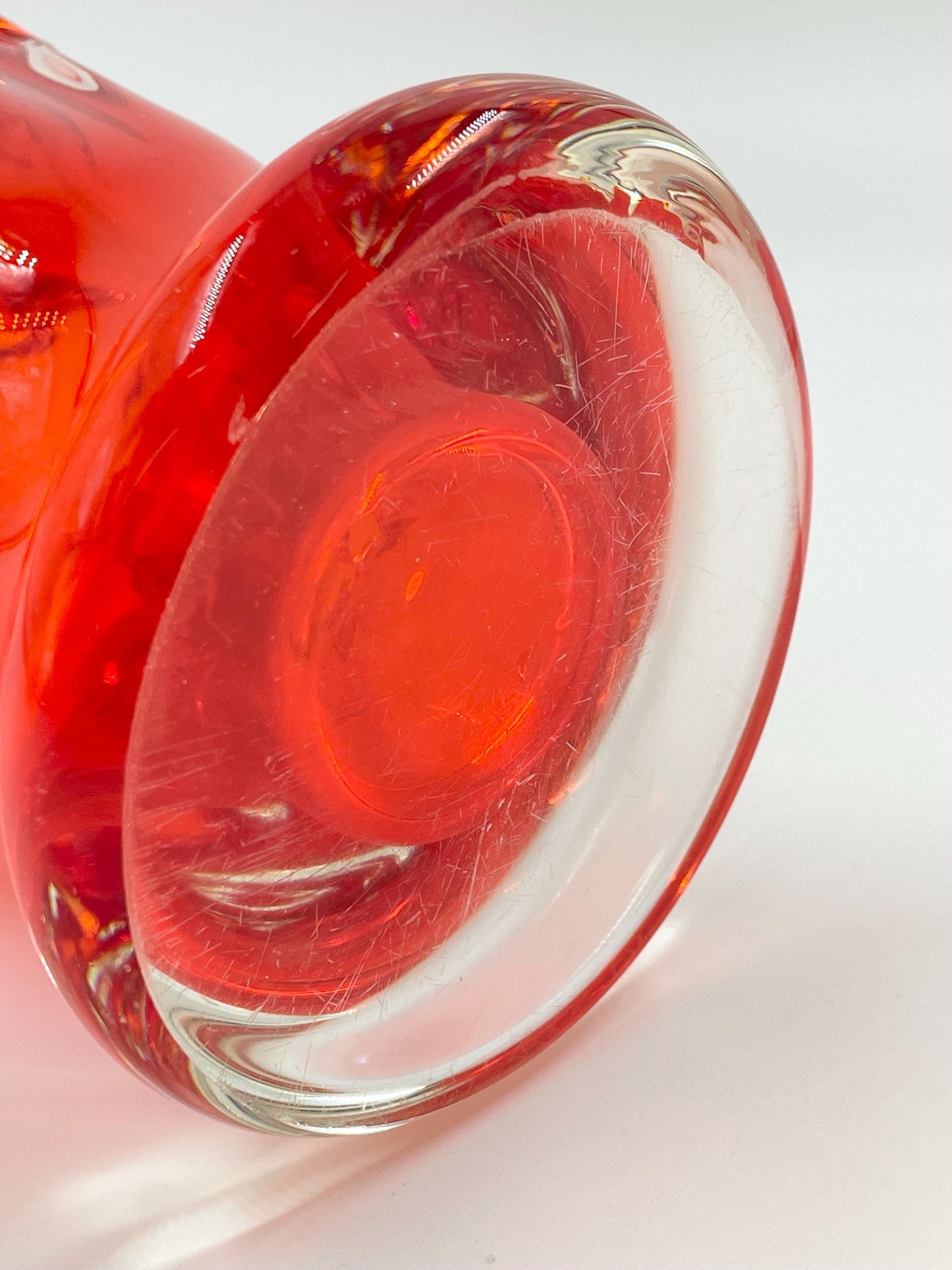 EDAG Reddish-Orange 14-1/8" Twist Vase, Vintage Canadian Art Glass, EDAG Montreal Quebec 1964-1978