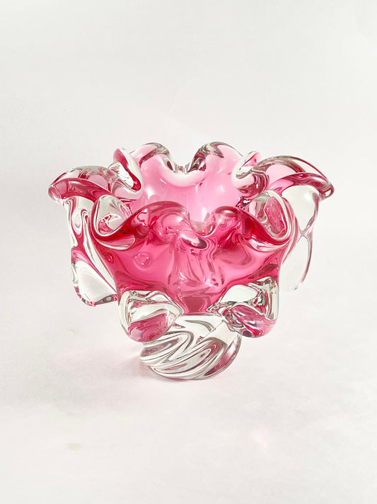 Cranberry Pink Art Glass Vase, Josef Hospodka Chribska Glassworks, Czechoslovakia, Czech/Bohemian Art Glass