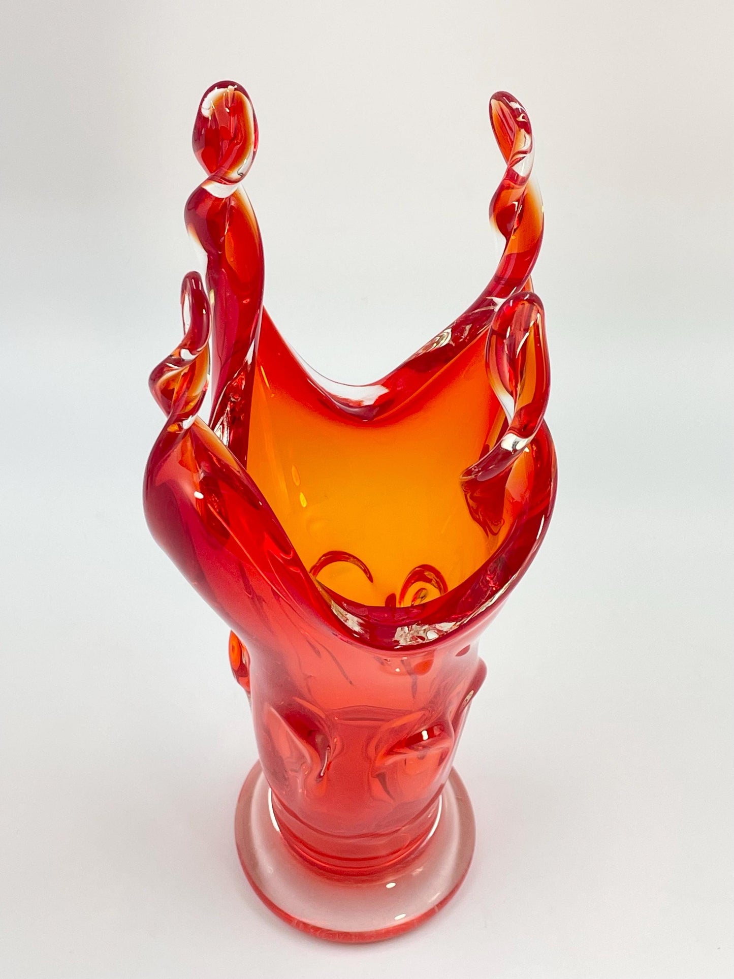 EDAG Reddish-Orange 14-1/8" Twist Vase, Vintage Canadian Art Glass, EDAG Montreal Quebec 1964-1978