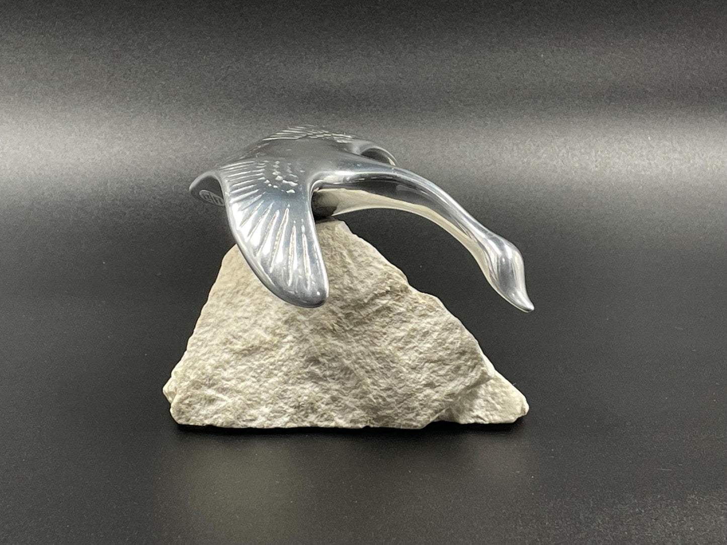 Gordon Hoselton Aluminum Goose Sculpture #202 on Natural Stone Marble Base, Gordon Hoselton Signed Aluminum Art Sculpture, Canadian Art