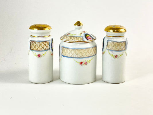 Test product-Antique Hand-painted Nippon Salt Pepper Condiment Set, Missing Spoon, Circa 1891-1921