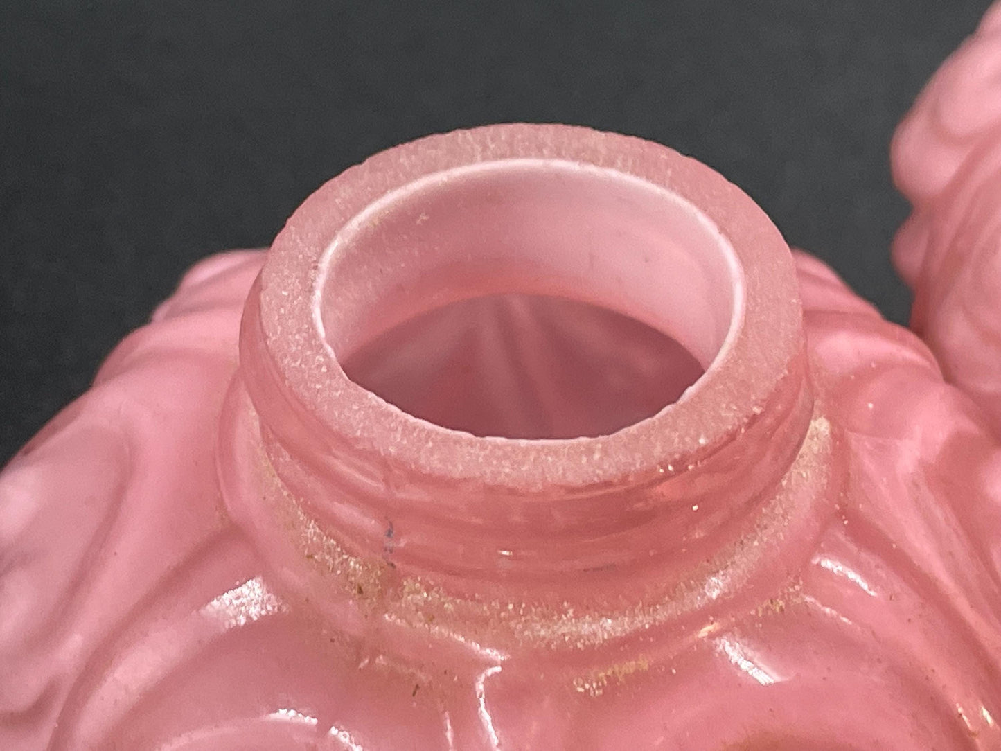 Victorian EAPG Cased Pink Salt and Pepper Shakers, Consolidated Lamp & Glass Co, Low Scroll Pattern c1894