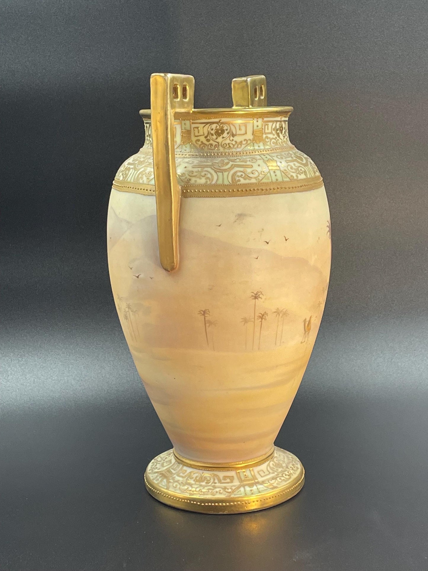Large Antique Nippon Handpainted Vase Desert Camel Scene Circa 1911-1921