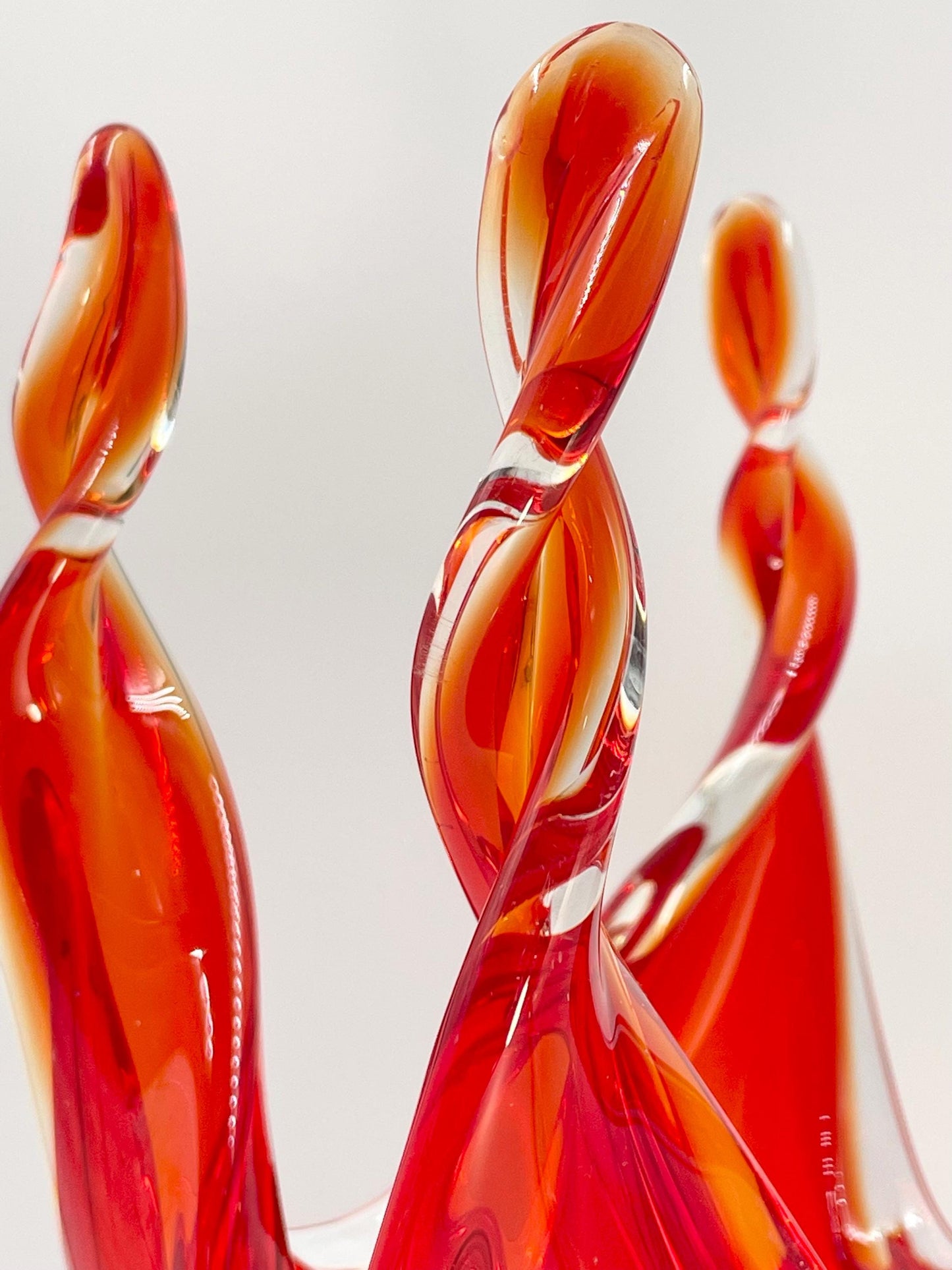 EDAG Reddish-Orange 14-1/8" Twist Vase, Vintage Canadian Art Glass, EDAG Montreal Quebec 1964-1978