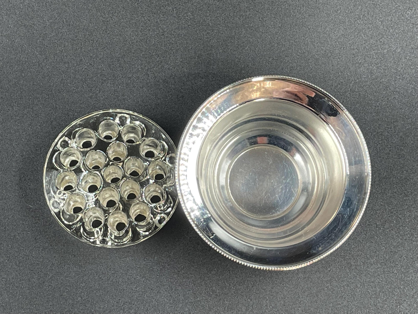 Apex England Silverplated Bowl and Glass Flower Frog