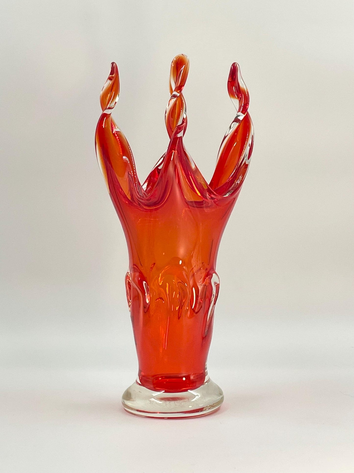 EDAG Reddish-Orange 14-1/8" Twist Vase, Vintage Canadian Art Glass, EDAG Montreal Quebec 1964-1978