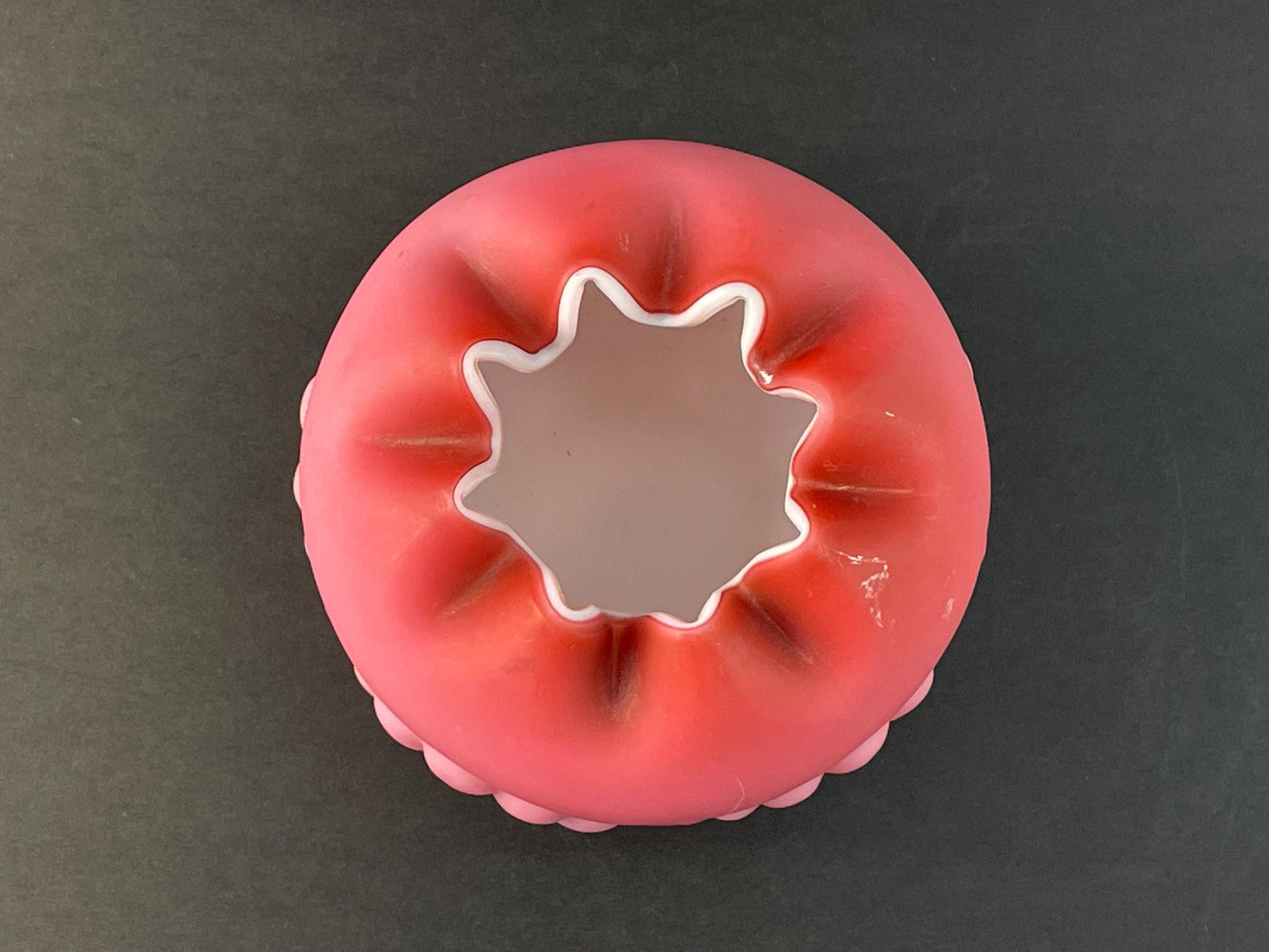 Antique Pink Satin Glass Rose Bowl Vase, Clam Shell Pattern