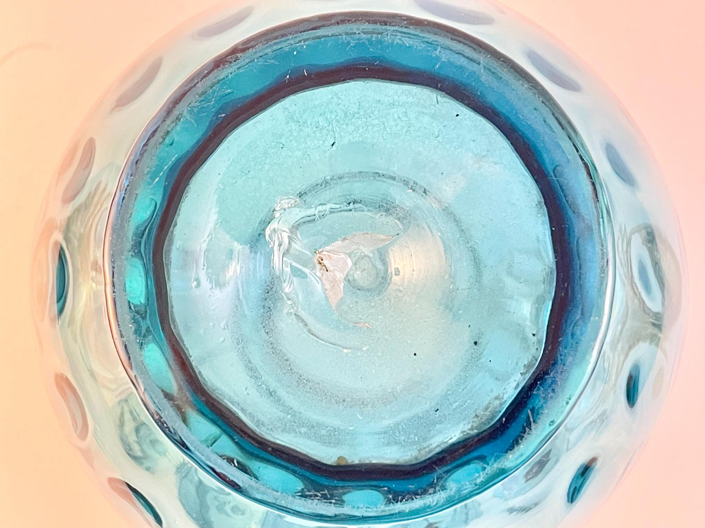Handblown Double Handled Aqua Blue Inverted Coin Dot Vase