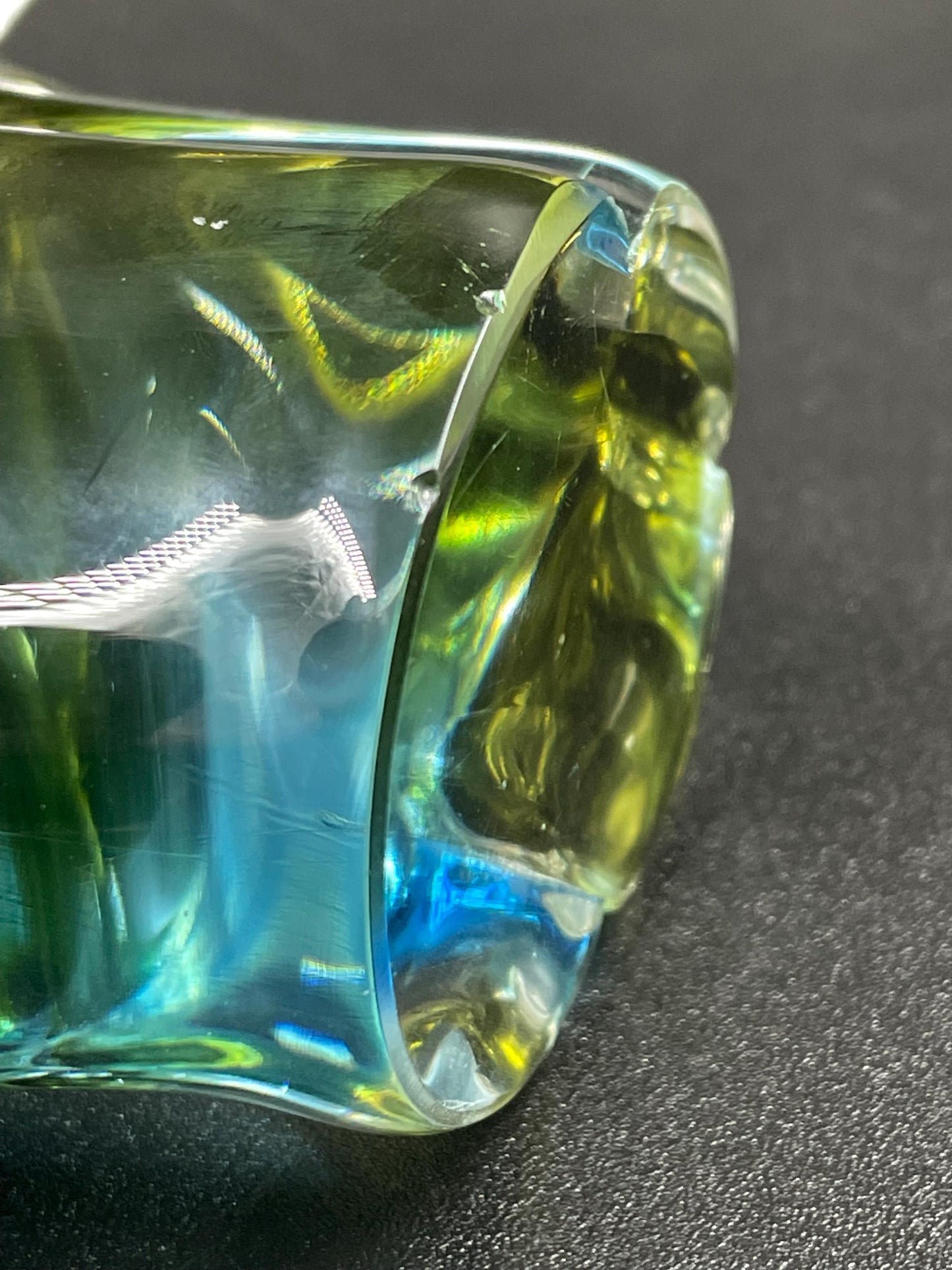Lorraine Olive/Blue Art Glass Hound Dog, Canadian Art Glass Circa 1962-1974