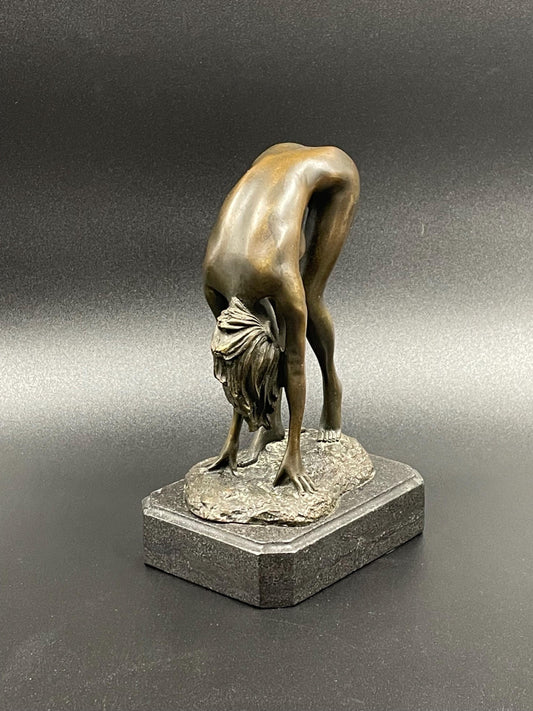 Bronze Nude Female Figure on Marble Base, European Bronze Finery Seal, Unsigned