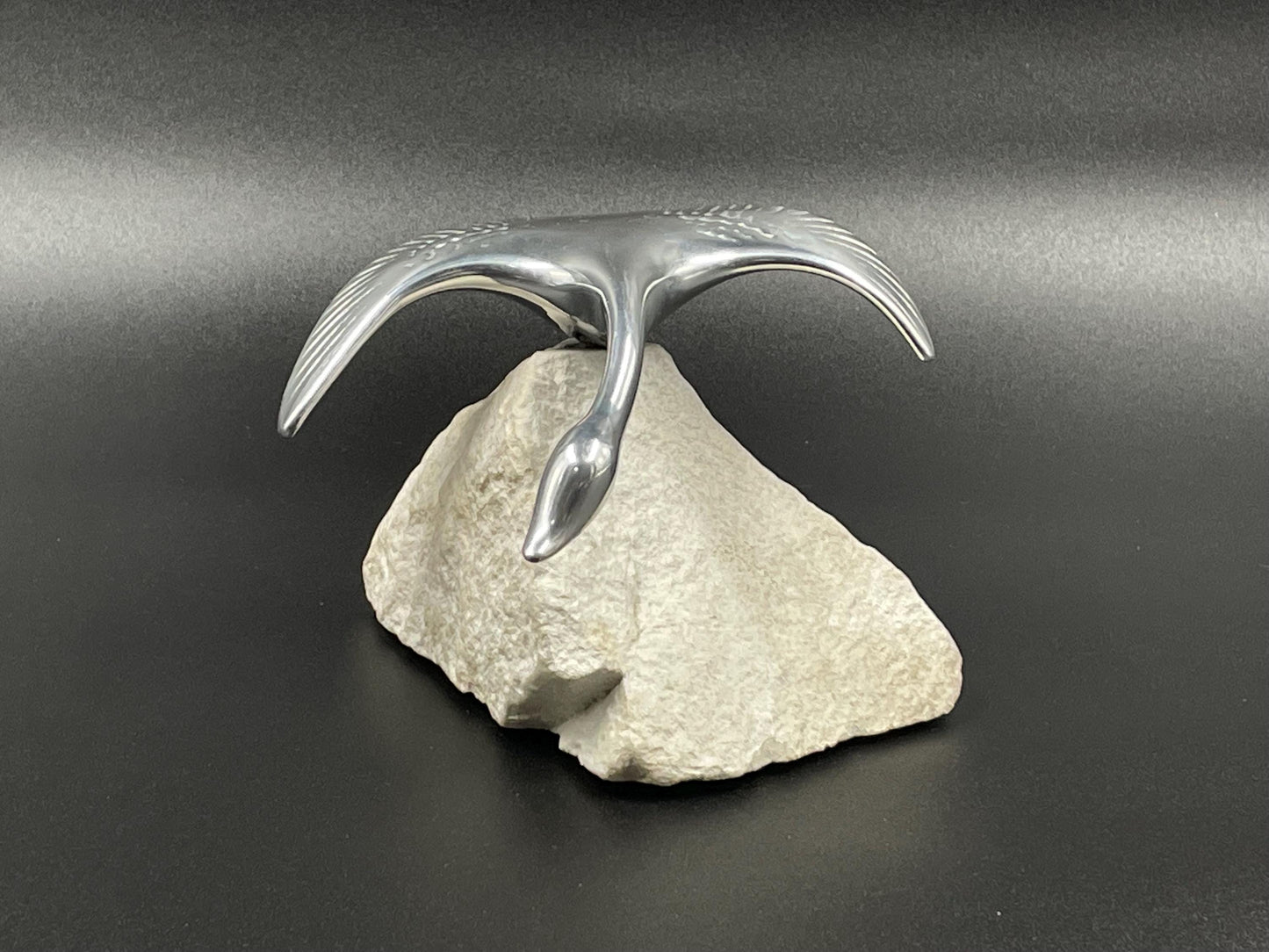 Gordon Hoselton Aluminum Goose Sculpture #202 on Natural Stone Marble Base, Gordon Hoselton Signed Aluminum Art Sculpture, Canadian Art