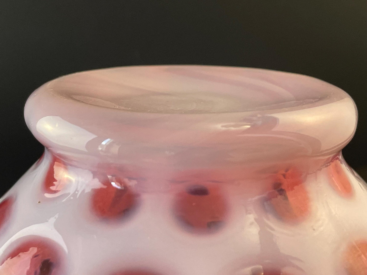 Fenton Cranberry Coin Dot Vase 7-1/4" #1457 Crimped Ruffled Rim