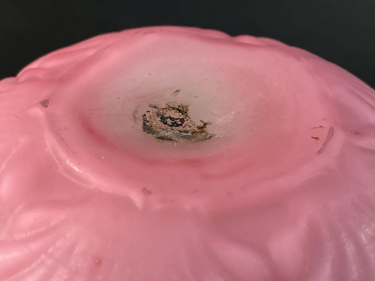 Antique Pink Satin Glass Rose Bowl Vase, Clam Shell Pattern