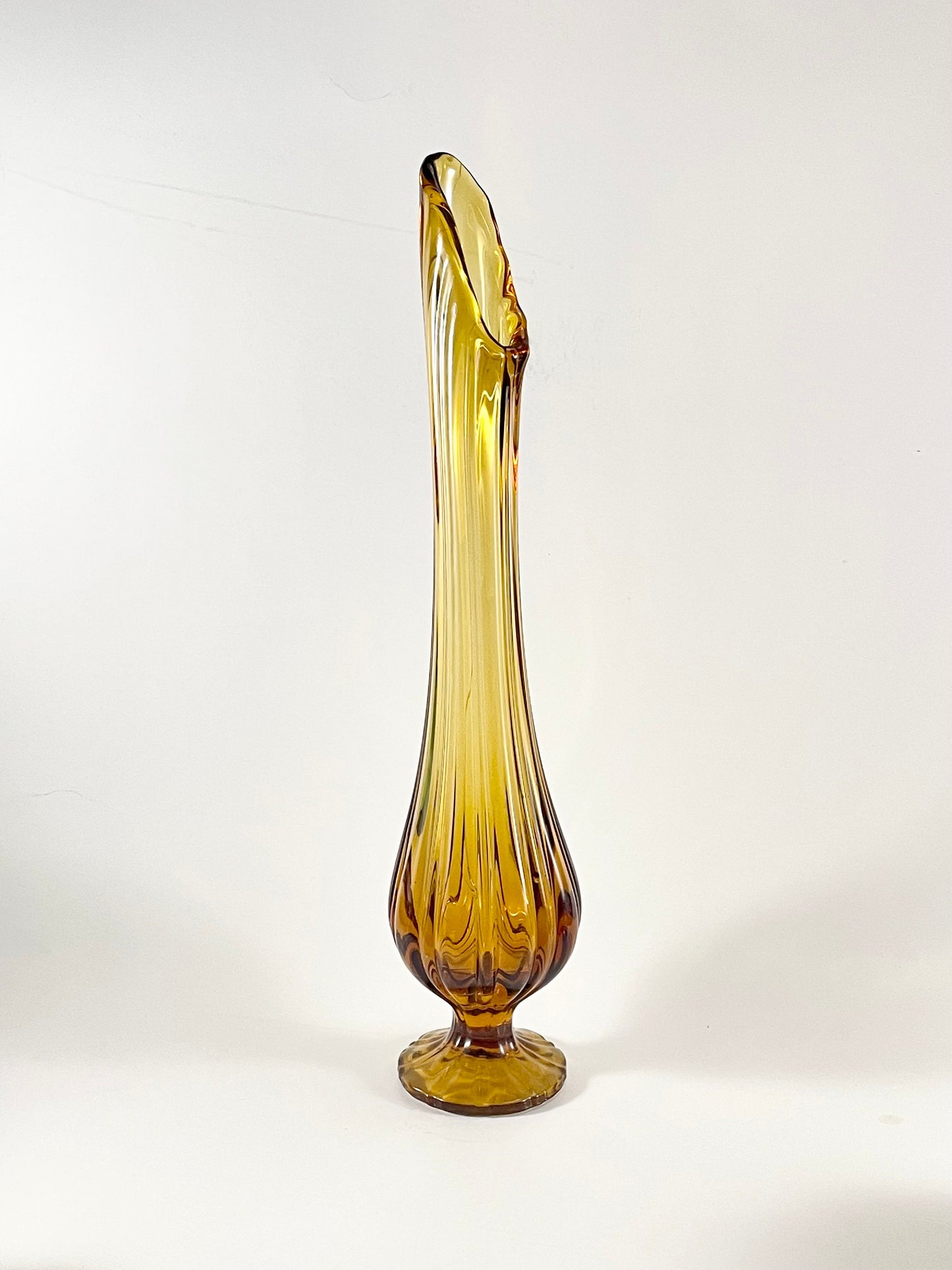 LE Smith Amber Swung Vase Pedestal Foot 15-1/4" tall, No. 4703, 1969-1970