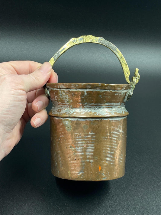 Rustic Middle-Eastern Copper Plated Tin Pot with Handle