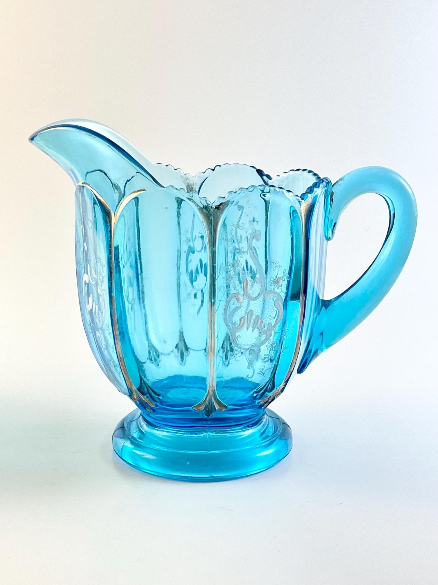 Antique National Glass Co (Northwood Works), Nestor Pattern Blue Creamer and Spooner, EAPG, Circa 1902