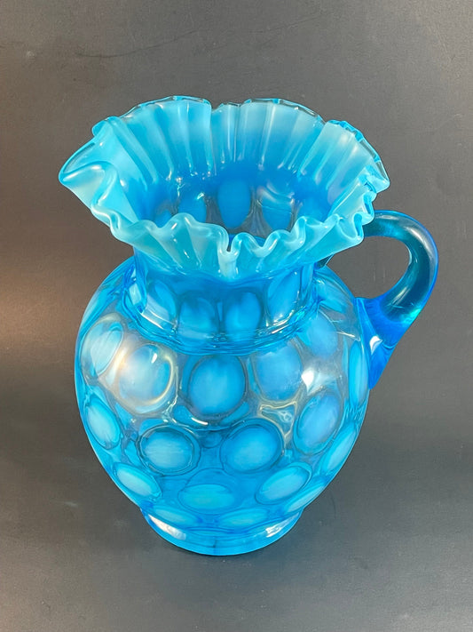 Antique Jefferson Blue Opalescent Coinspot Lemonade/Water Pitcher No 0180 Circa 1905, EAPG