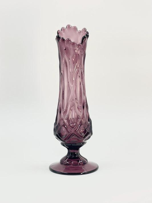 Viking Amethyst Diamond Thumbprint Vase, SM Sandwich Glass Museum