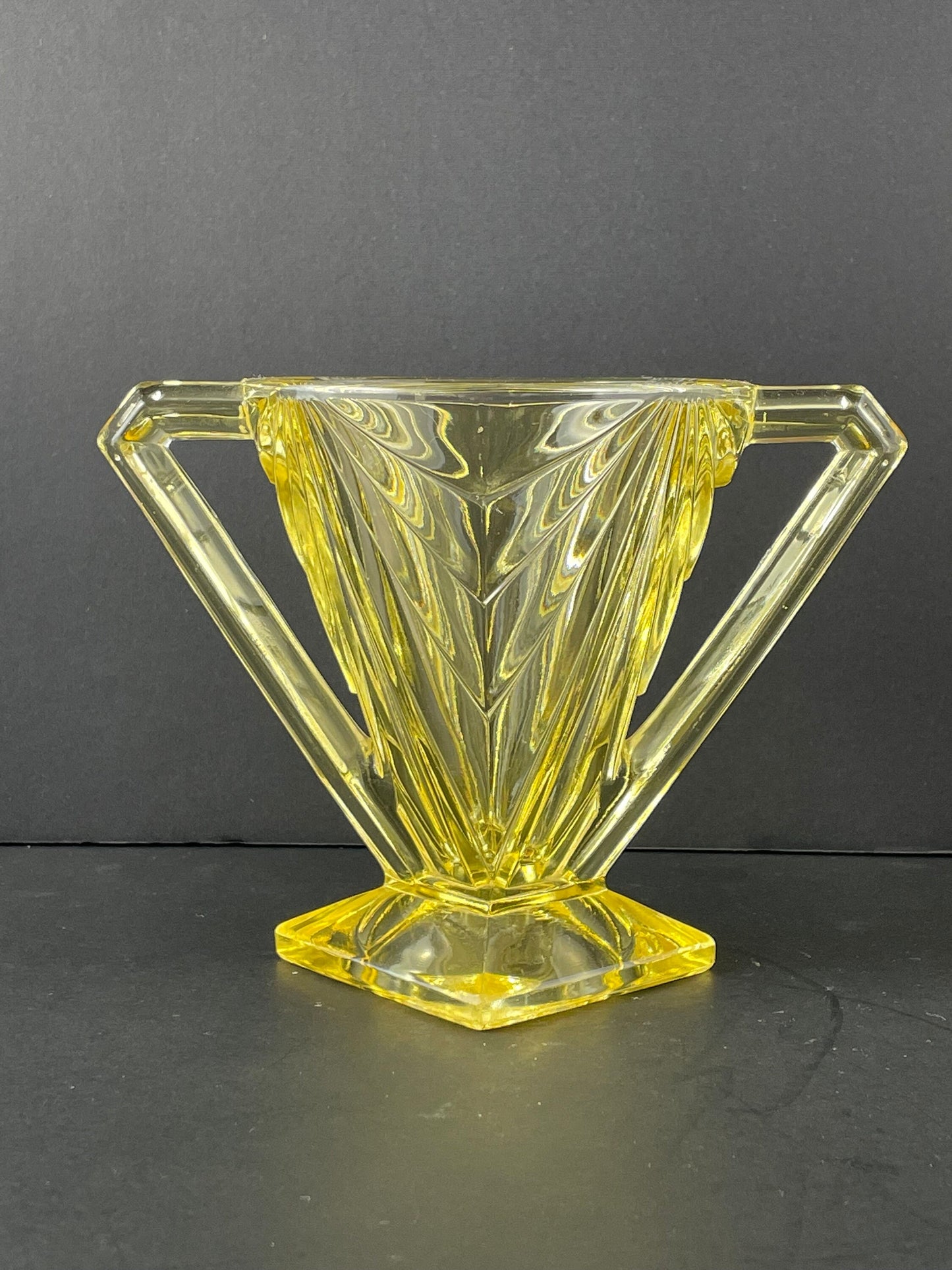 Indiana Glass Art Deco Pyramid Creamer Sugar with Tray Yellow Depression Glass 1926-1932