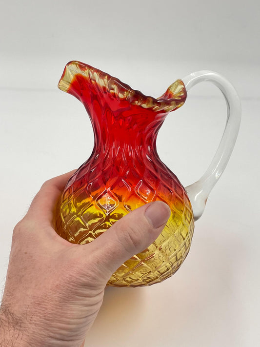 Chalet Amberina Pitcher/Jug Diamond Optic Pattern, Canadian Heritage Glass, Circa 1962-1975