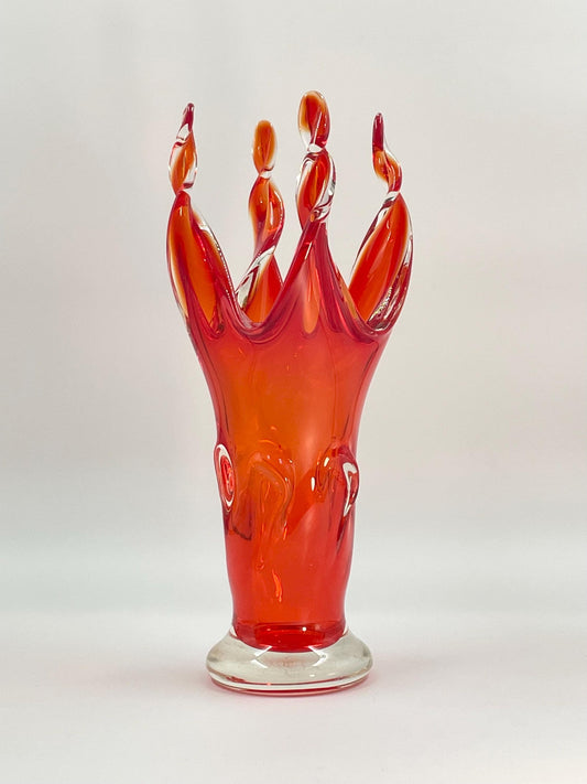 EDAG Reddish-Orange 14-1/8" Twist Vase, Vintage Canadian Art Glass, EDAG Montreal Quebec 1964-1978
