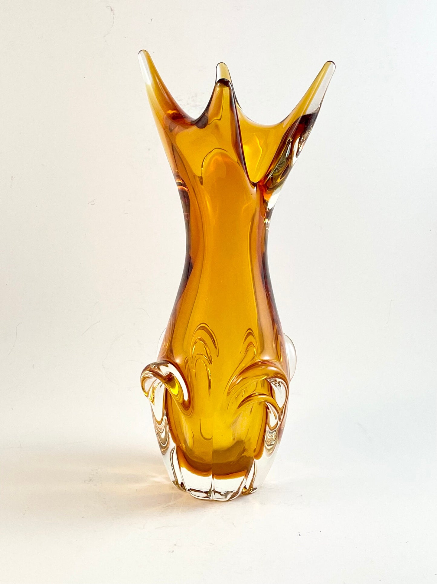 Lorraine Amber Art Glass Vase 11", Vintage Canadian Art Glass ca. 1962-1974