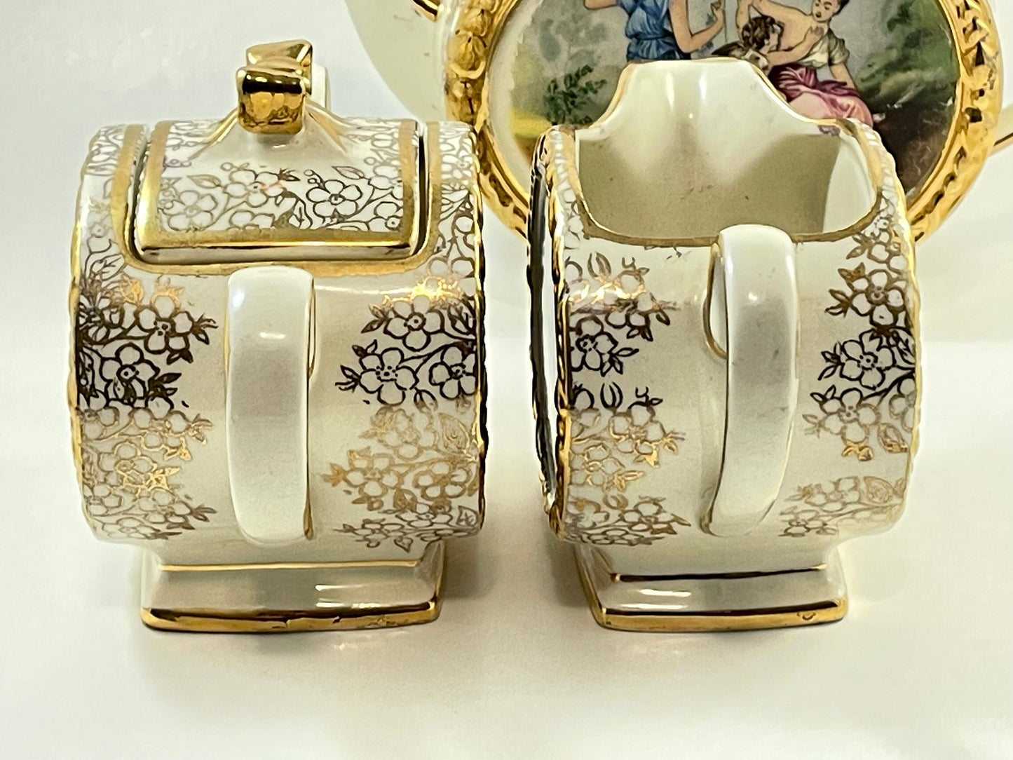 James Sadler Cherub Barrel Teapot Creamer Sugar Set, Vintage 1940s Tea Set, Made in England