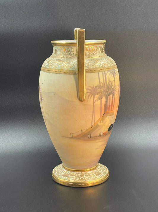 Large Antique Nippon Handpainted Vase Desert Camel Scene Circa 1911-1921