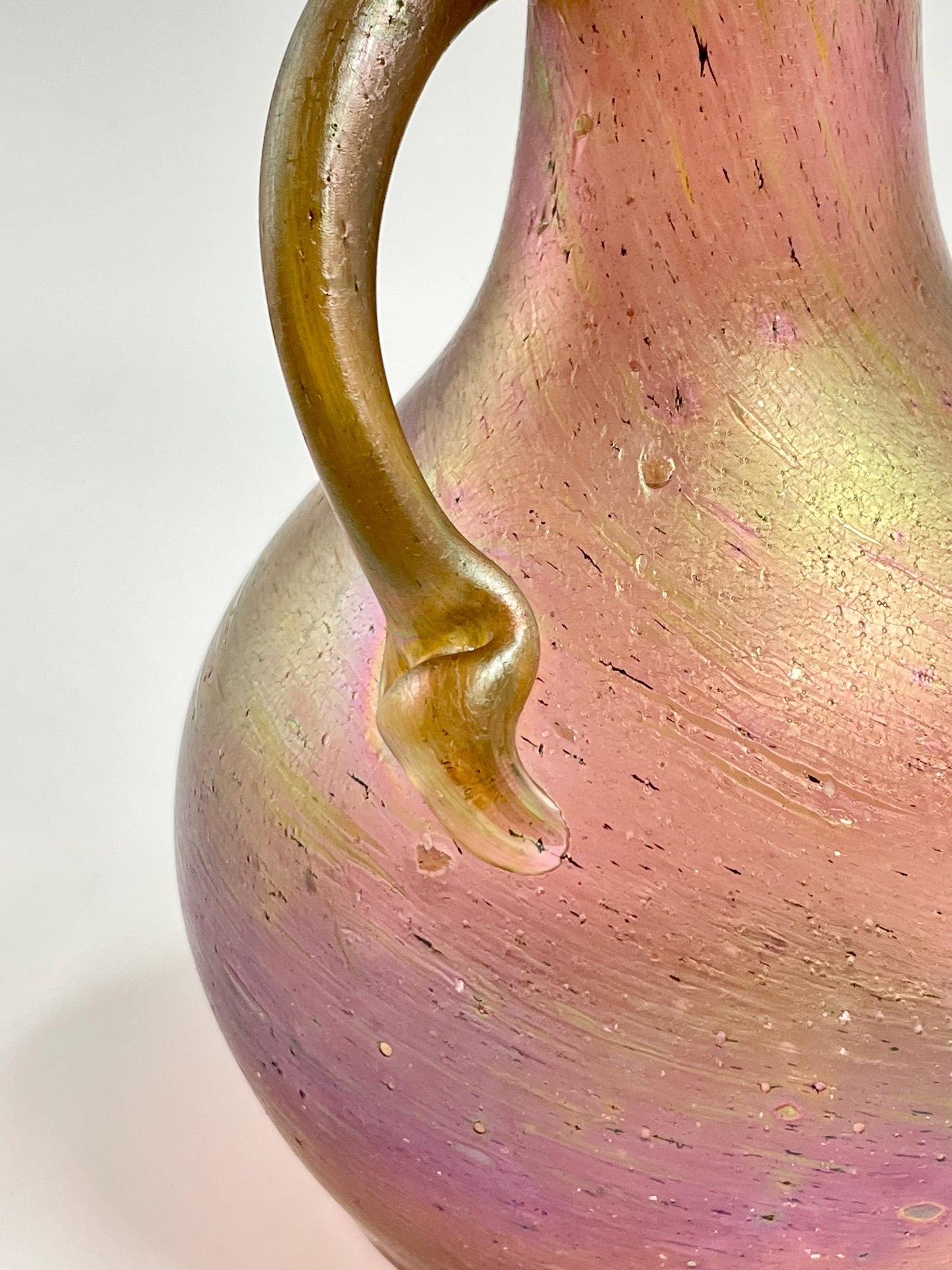 Antique Rindskopf Iridescent Pinkish Gold Snake Vase, Bohemian Czech Art Glass