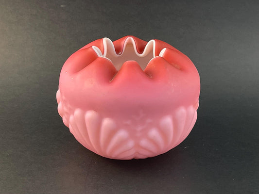 Antique Pink Satin Glass Rose Bowl Vase, Clam Shell Pattern