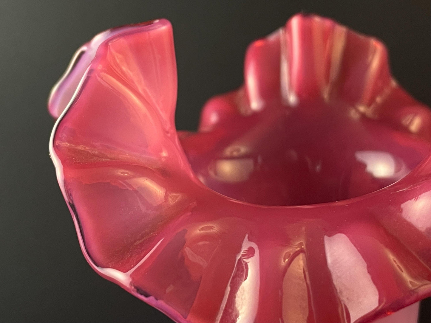 Fenton Cranberry Coin Dot Vase 7-1/4" #1457 Crimped Ruffled Rim