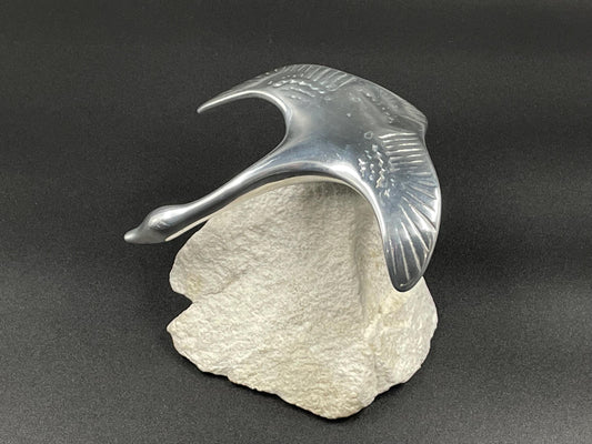 Gordon Hoselton Aluminum Goose Sculpture #202 on Natural Stone Marble Base, Gordon Hoselton Signed Aluminum Art Sculpture, Canadian Art